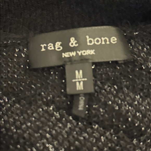 Rag & Bone Germain Black Silver Metallic Zebra Stripe Alpaca V Neck Sweater M - Picture 11 of 13